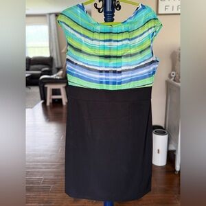 AB Studio Striped Green and Blue Sleeveless Dress with Built in cami, Sz 14